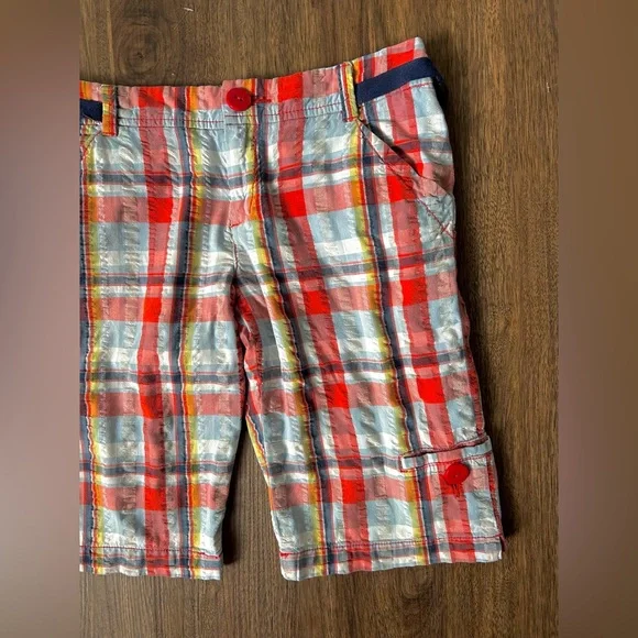 TAIKONHU Seersucker Plaid Patchwork Bermuda Shorts Preppy Coastal Y2K Style | S - Picture 5 of 15